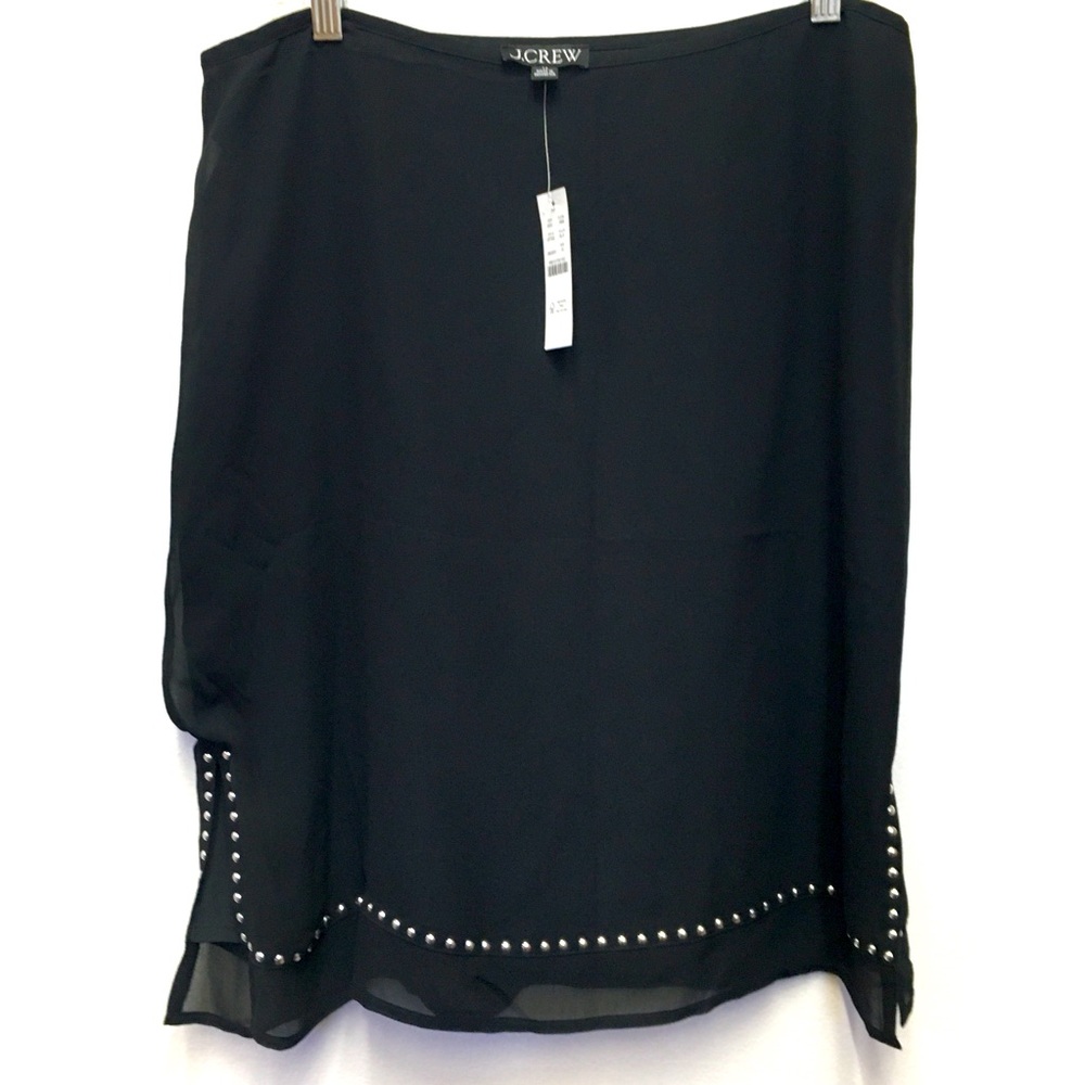 J Crew Studded Skirt 12 Black Silver Lightweight Edgy Office Workwear Business